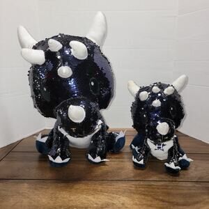 Set of 2 Genuine MLB Merch Hou Astros All Sequin 2-Color Dragon 15" & 10"  Plush